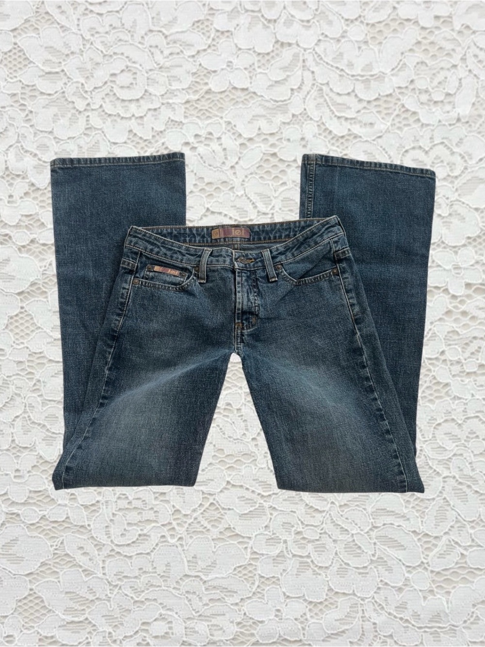 vintage lei low rise dark wash flare bootcut jeans